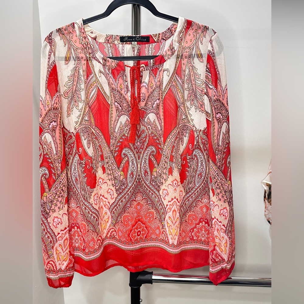 Rose & Olive Red and Pink Top, Medium